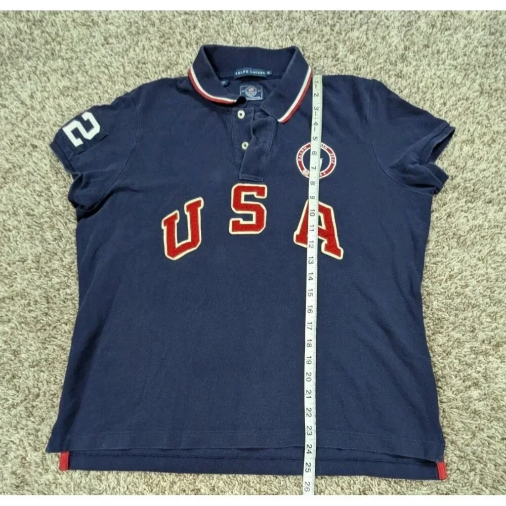 Ralph Lauren Polo Shirt Women's XL Navy USA Olympics Team 2012 Stone #12